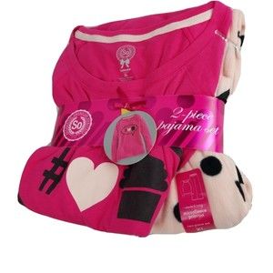 NEW SO Juniors XL 2-Piece Pajama Set Top & Microfleece Pants pink # Love Cupcake